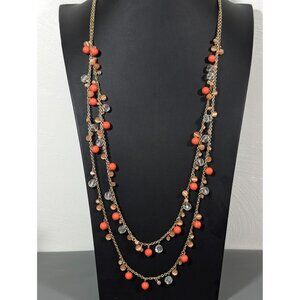 Banana Republic Orange Charm Bead Multi Chain Necklace Boho Coastal Chic 30"